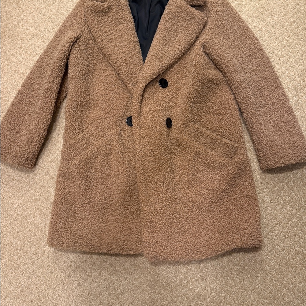 Women’s Teddy Coat just at the knees Brown Double-Breasted Coat- Zara L